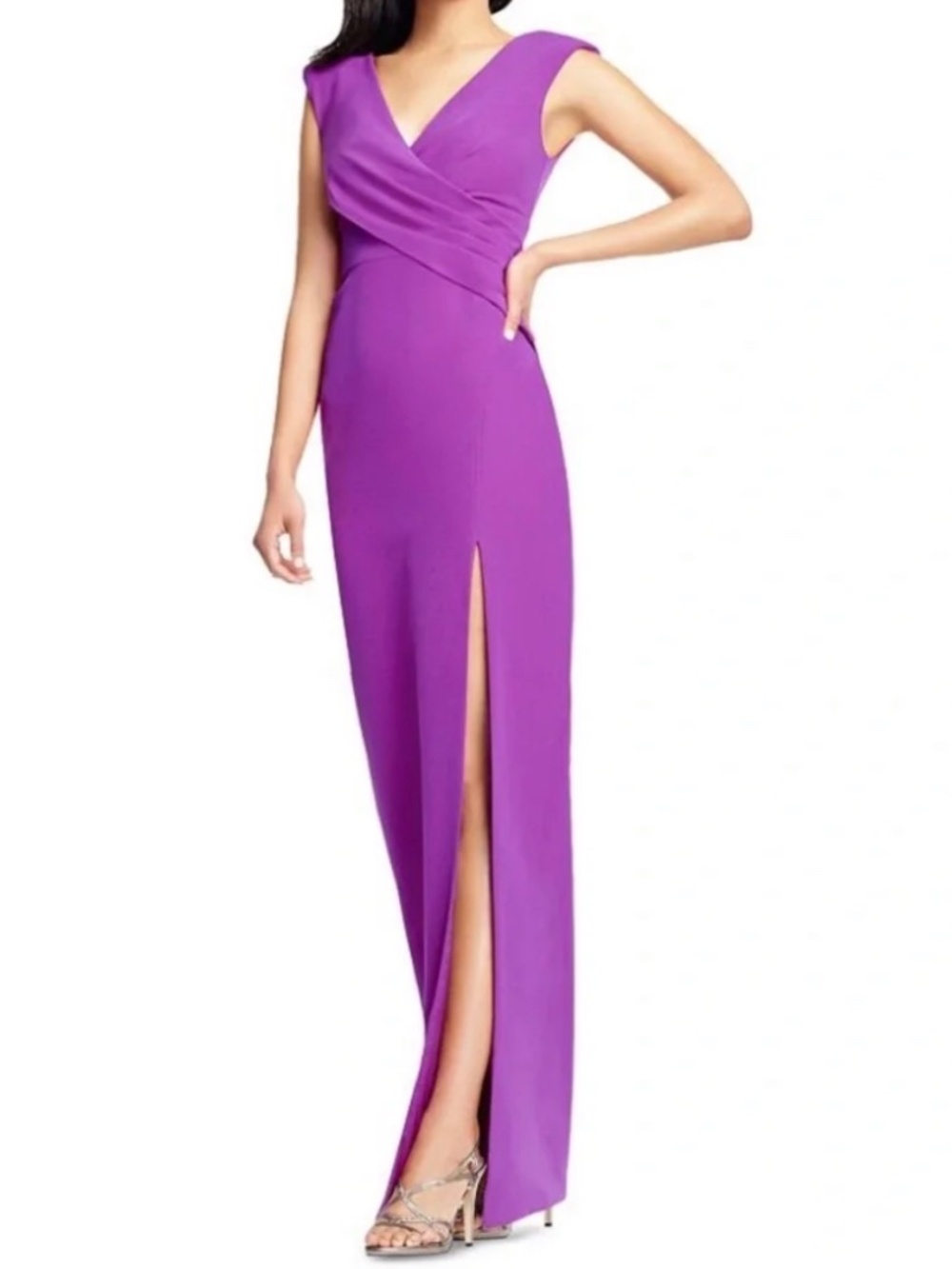 AIDAN MATTOX Sleeveless Draped Column Gown in Dark Magenta Sz 0